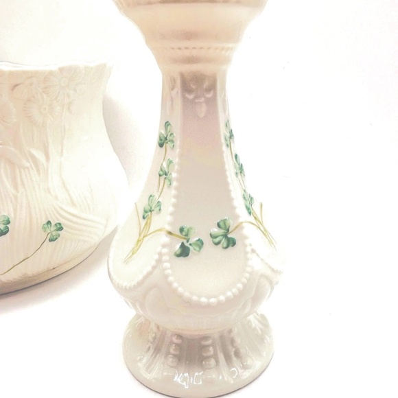 Belleek Pottery Four Leaf Clover Island Vase & Daisy Planter - Picture 2 of 13